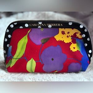 Carolina Herrera Red Floral Cosmetic Pouch with Purple and Yellow Accents